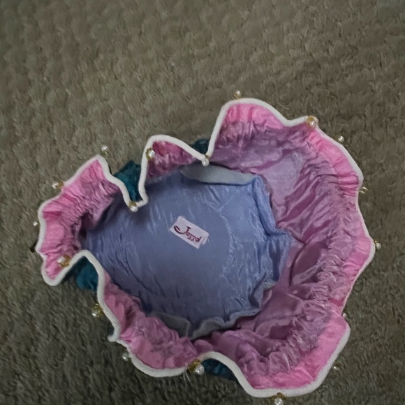 Pink and Blue Ruffled Fabric Basket - Picture 1 of 2